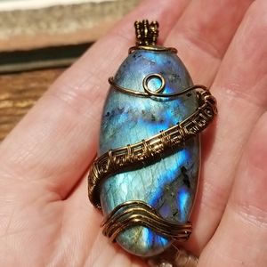 Stunning Blue Labradorite Wire wrapped necklace